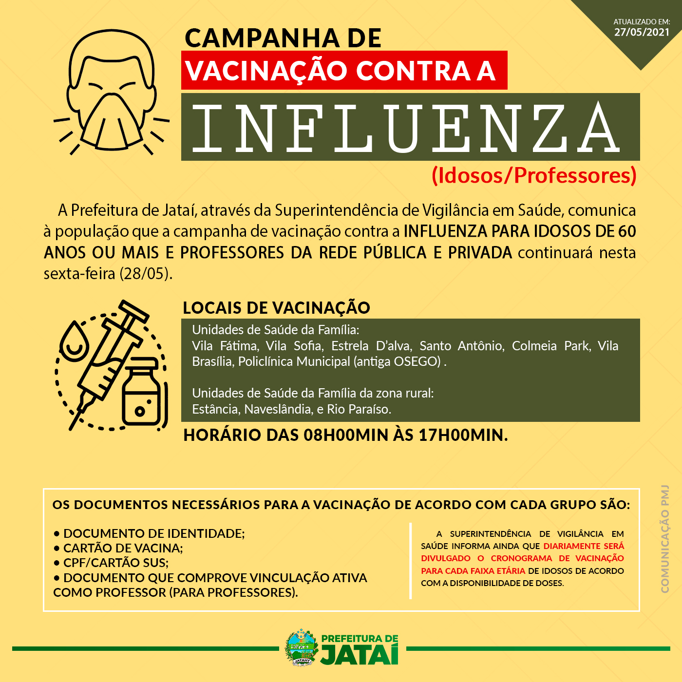 COMUNICADO  Vacinação contra Influenza para idosos e professores