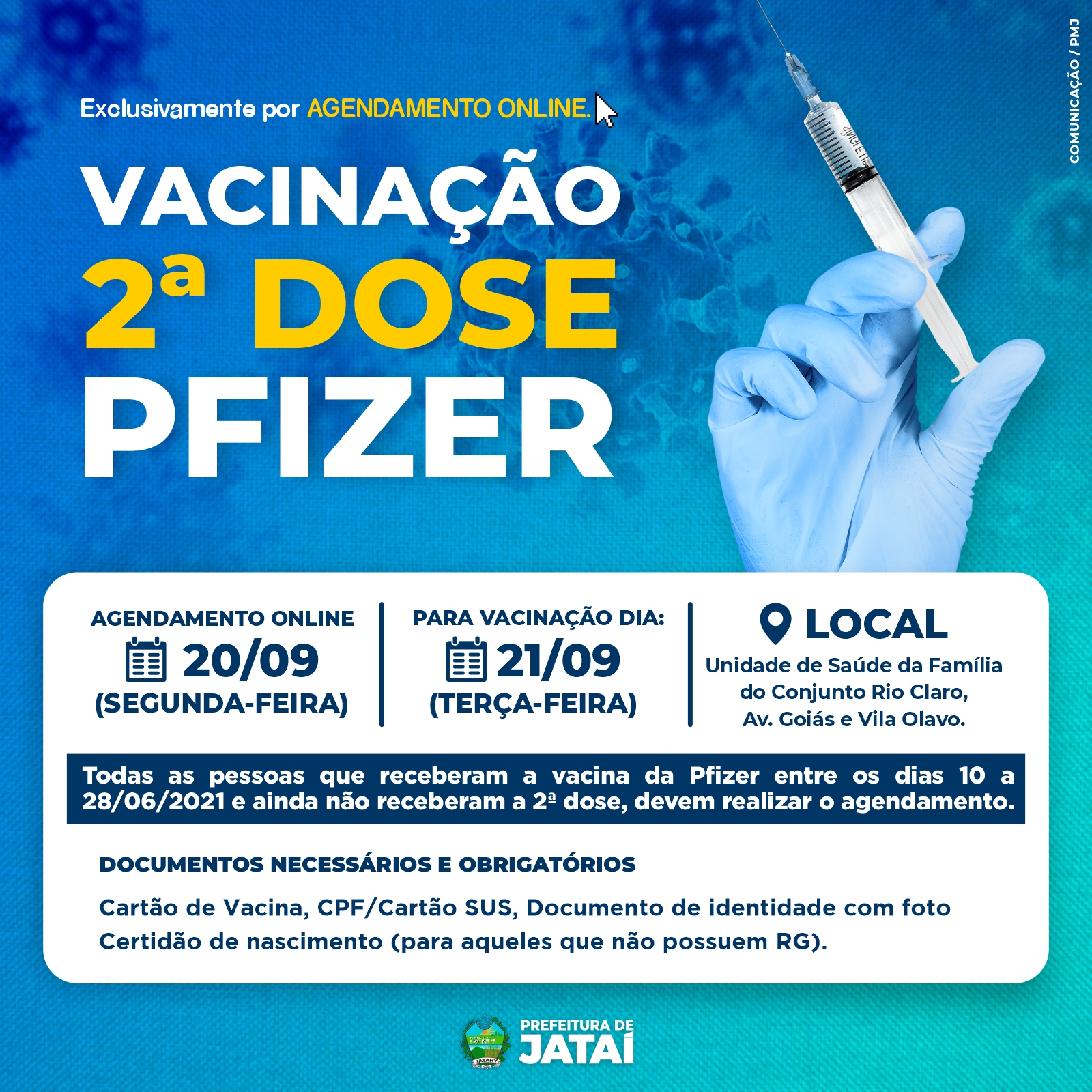 Vacinacao Contra Covid 19 Agendamento Online 2ª Dose Pfizer Prefeitura De Jatai