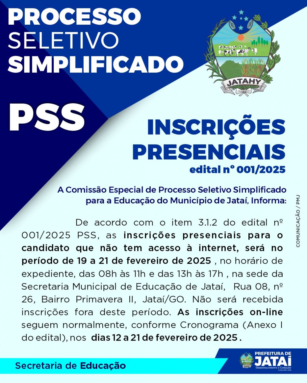 Processo Seletivo Simplificado – Inscrições Presenciais | Prefeitura de Jataí